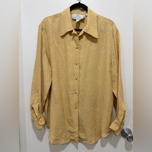 Silk Boutique yellow silk button down shirt Large